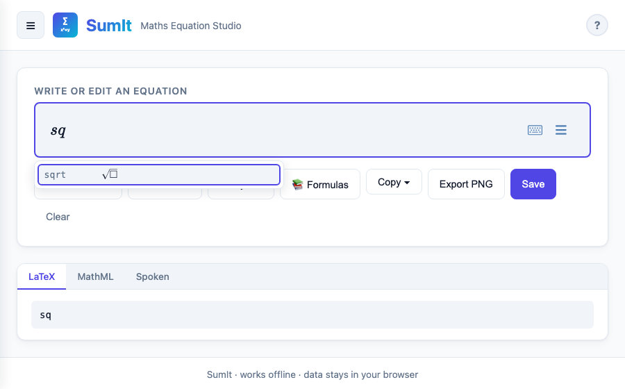 SumIt autocomplete interface showing formula suggestions